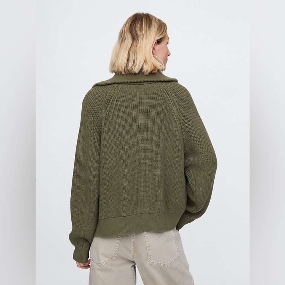 NWT! GAP Shaker-Stitch Zip Cardigan in Olive Green - Small Petite - Picture 3 of 4